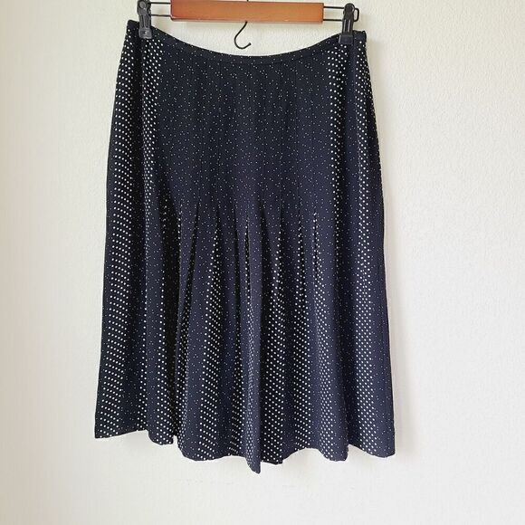 Talbots Womens 10 Petite Black White Polka Dot 100% Silk Skirt Lined Pleated - Picture 1 of 9